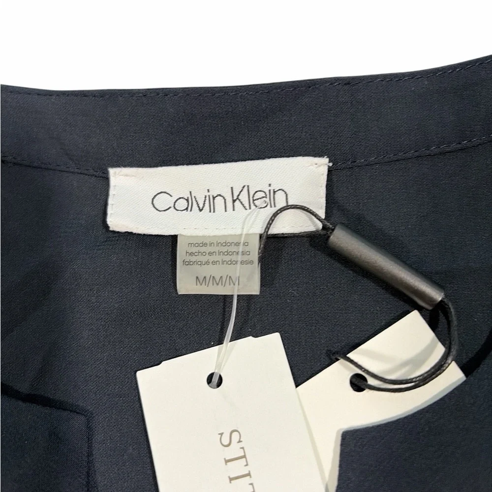 CALVIN KLEIN Suit Women Navy White V Neck Sleeveless Top Blouse Size M Busines - Picture 4 of 8